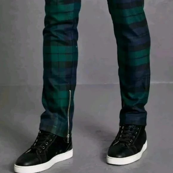 Boohoo Man Skinny Tartan Tailor Trousers Pants Ankle Zip Men 32 Hertiage Plaid - Picture 3 of 15